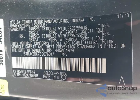 2014 Toyota Sienna Le 7 Passenger из США, поврежденный, VIN 5TDJK3DC7ES076047